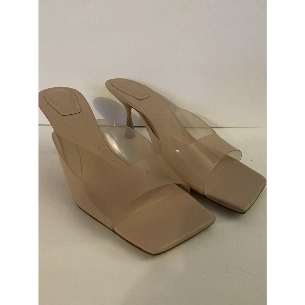 Marc Fisher LTD Marcelo2 Clear Strap Heels 9.5 Nude Square Toe Mule Minimalist - Picture 2 of 7